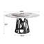 Table de salle à manger 59,01 po ronde avec plateau en marbre artificiel et base en métal noir, 6 à 8 personnes, disque rotatif blanc de 31,5 po, chaleur anticorrosion - sièges en fer, surface rotative
