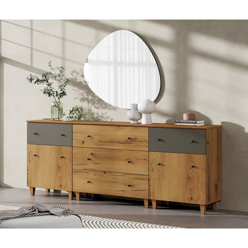 3-In-1 Dresser Chests With 5 Drawers And 2 Shelves For Bedroom, Oak Brown