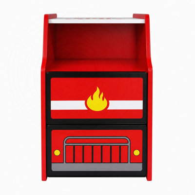 Kids Fire Truck Nightstand with Drawers and Open Storage Cubby