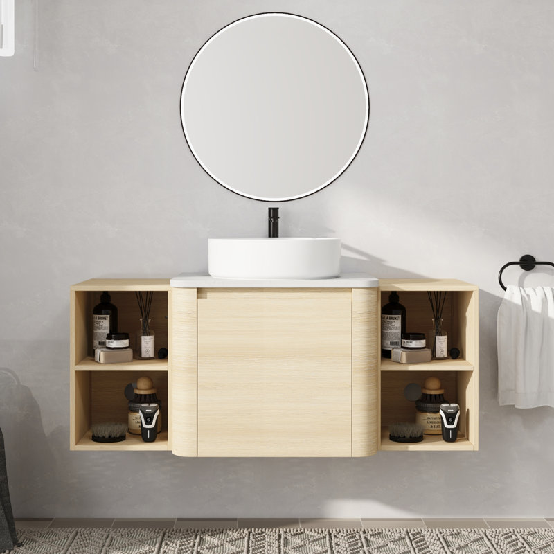 Meuble-lavabo mural simple 48 po avec lavabo en céramique, 48", Blanc