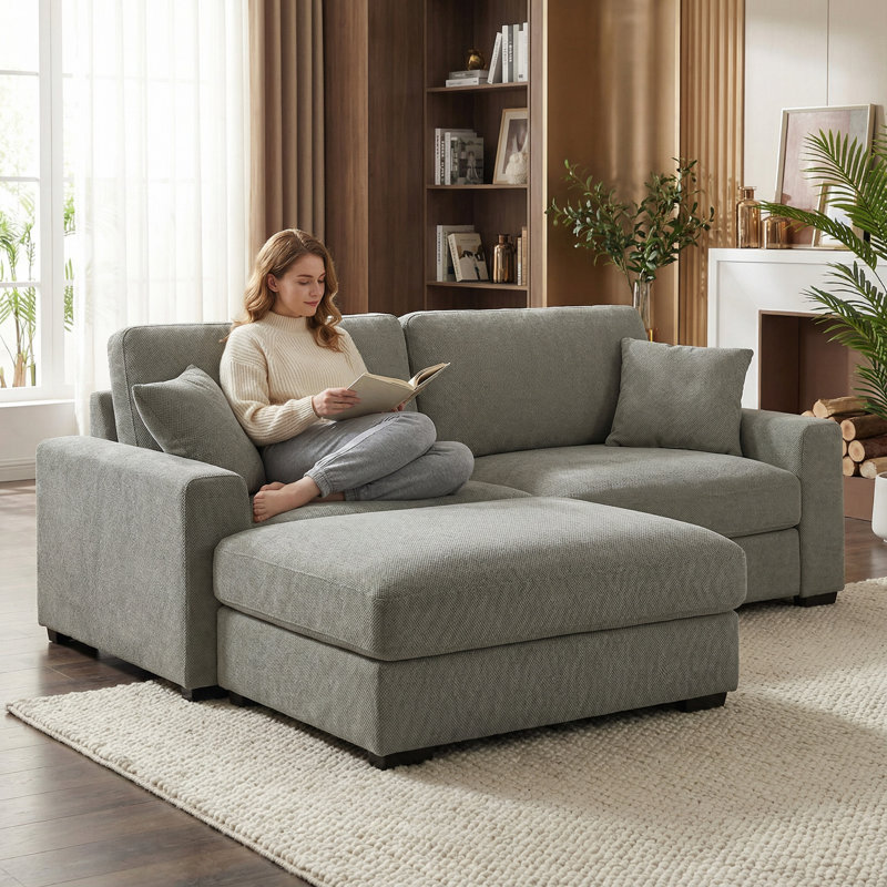 Canapé-lit modulaire surdimensionné en chenille de 91 po avec housse lavable en nuage avec repose-pieds et housse lavable