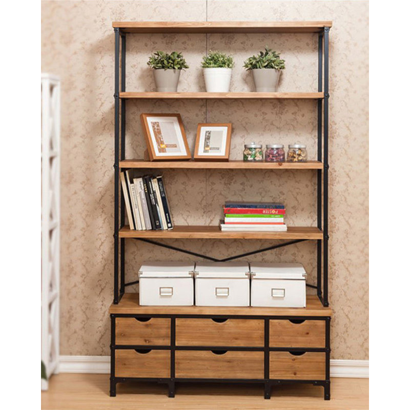 Bibliothèque moderne en bois de pin avec rangement pour tiroir, H 78,7 po x l 55,1 po x P 15,7 po