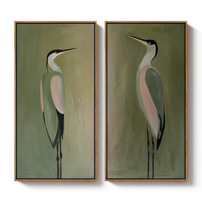 «Modern Green Heron Bird», ensemble de 2 reproductions d'art encadrées sur toile 60 po x 20 po x 2, 60 po x 30 po x 2