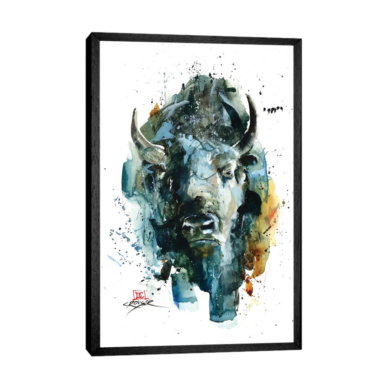 Abstract Bison by Dean Crouser - Painting on Canvas, Black Framed, 66.04 cm H x 45.72 cm W
