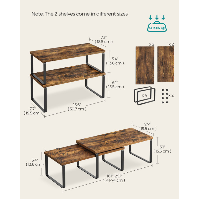 Étagère de rangement pour armoire, Encre noire / brun rustique, L 15,6 po