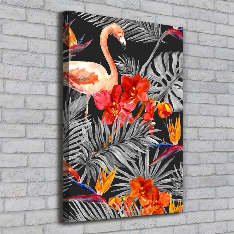 Flamingos And Flowers - Wrapped Canvas Print