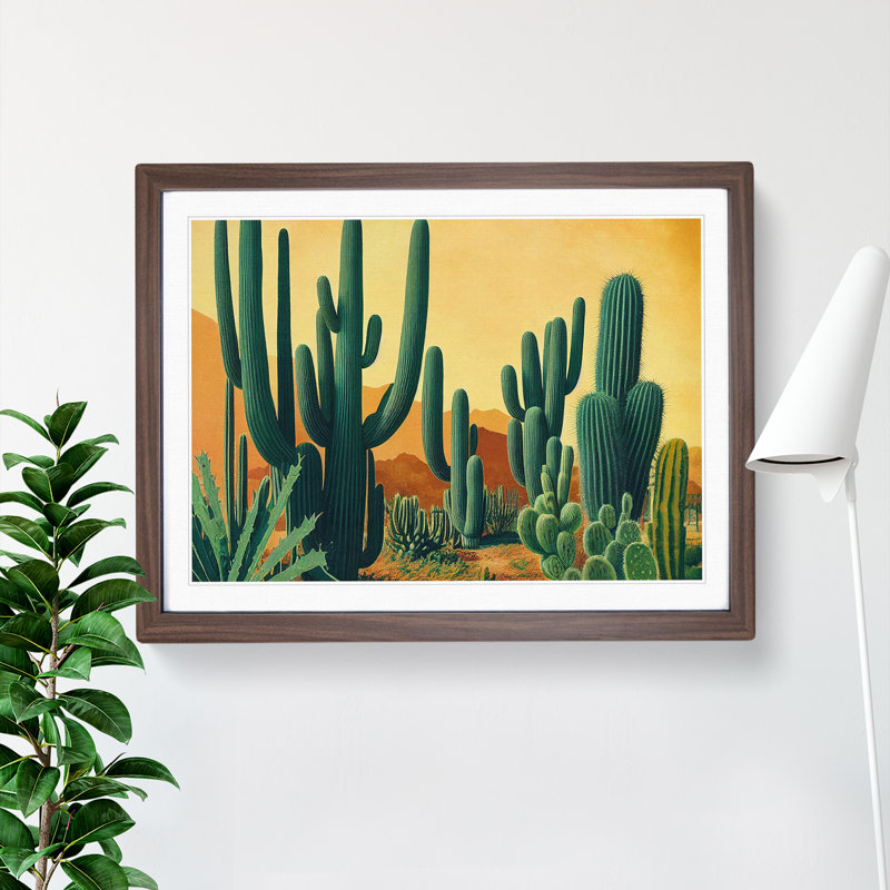 Cactus in the Desert - Framed Print, Walnut, 25cm H x 34cm W x 2cm D