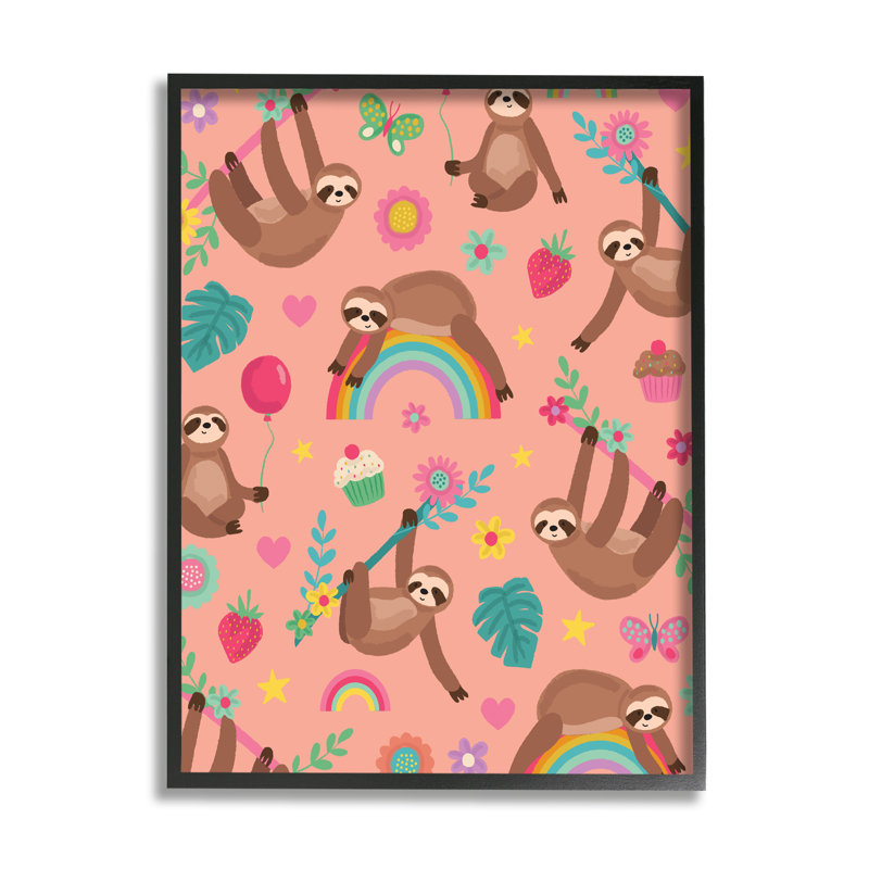 Sloths Climbing Botanical Branches Whimsical Floral Pattern Giclee Texturized Art By Lisa Perry Whitebutton