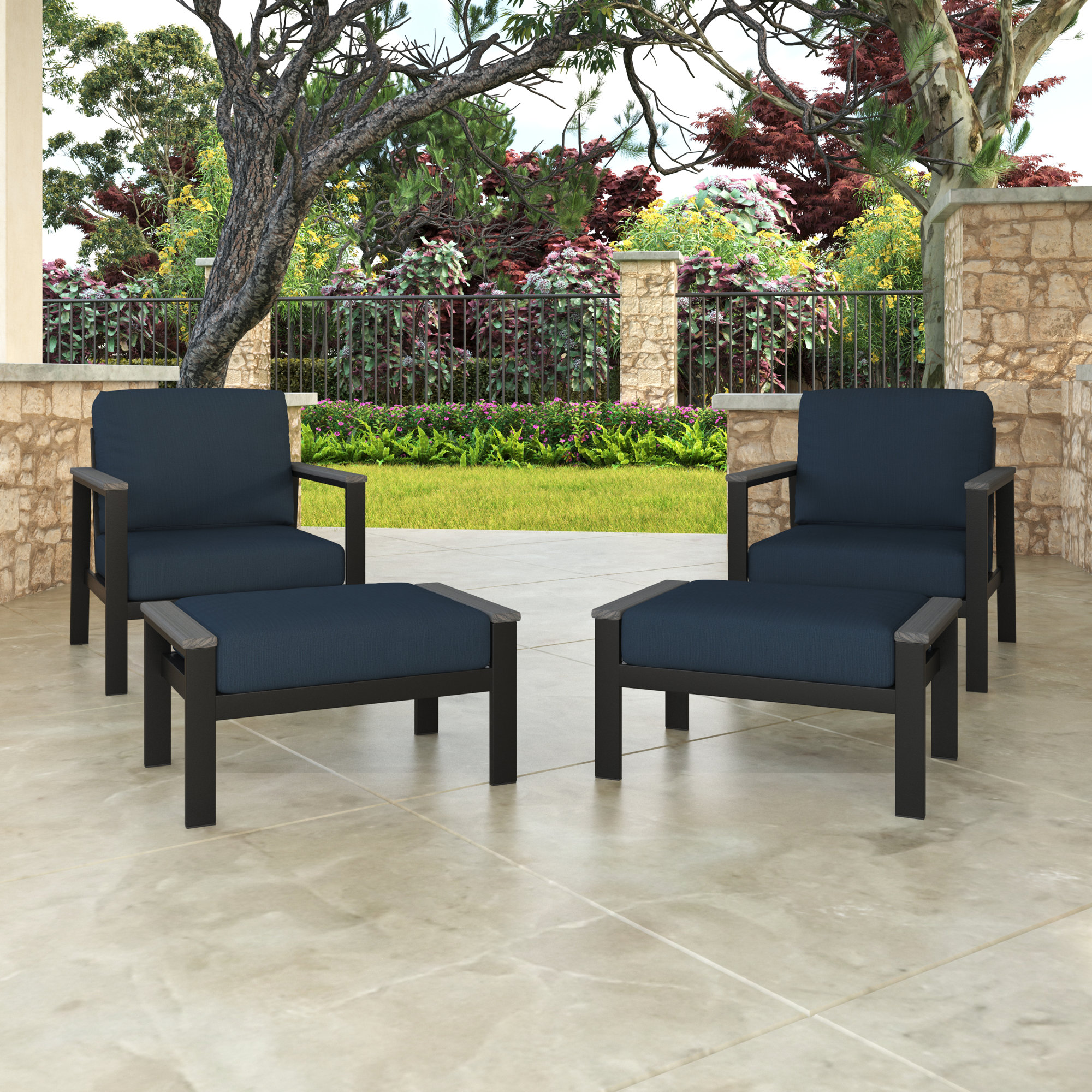 Townsend Patio Chair Sunbrella Cushions and Ottoman, Canvas Navy Sunbrella® Canvas