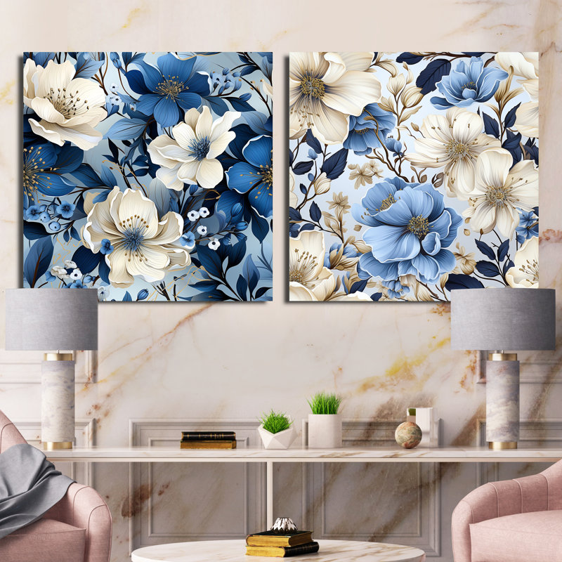 Payan - Ensemble de 2 collages carrés floraux, H 16 po x l 33 po, Toile tendue