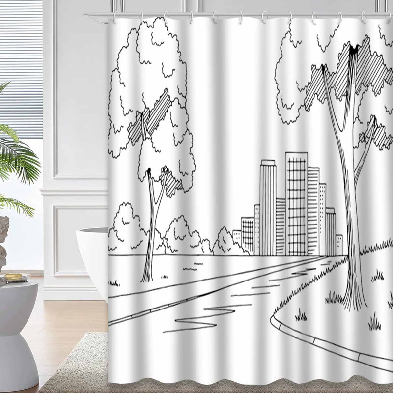 Rideau de douche avec 12 crochets City, L 72 po x l 78 po