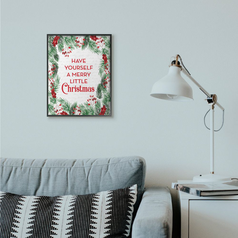 «Merry Little Christmas Pine Wreath», reproduction d'art textuel, H 20 po x l 16 po, Cadre noir