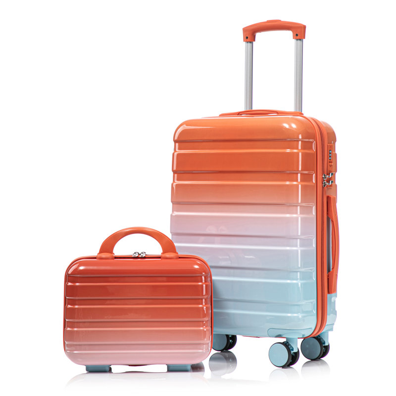 14 "/ 20" 2 pièces / ensemble de valise à roulettes pivotantes, valise cabine, avec dégradé de couleurs et serrure à combinaison (bleu + rouge)