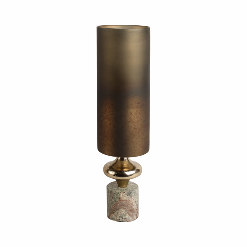Sagebrook Home 17" Kano Small Glass Hurricane With Stone Base, 20" H x 5" W x 5" D