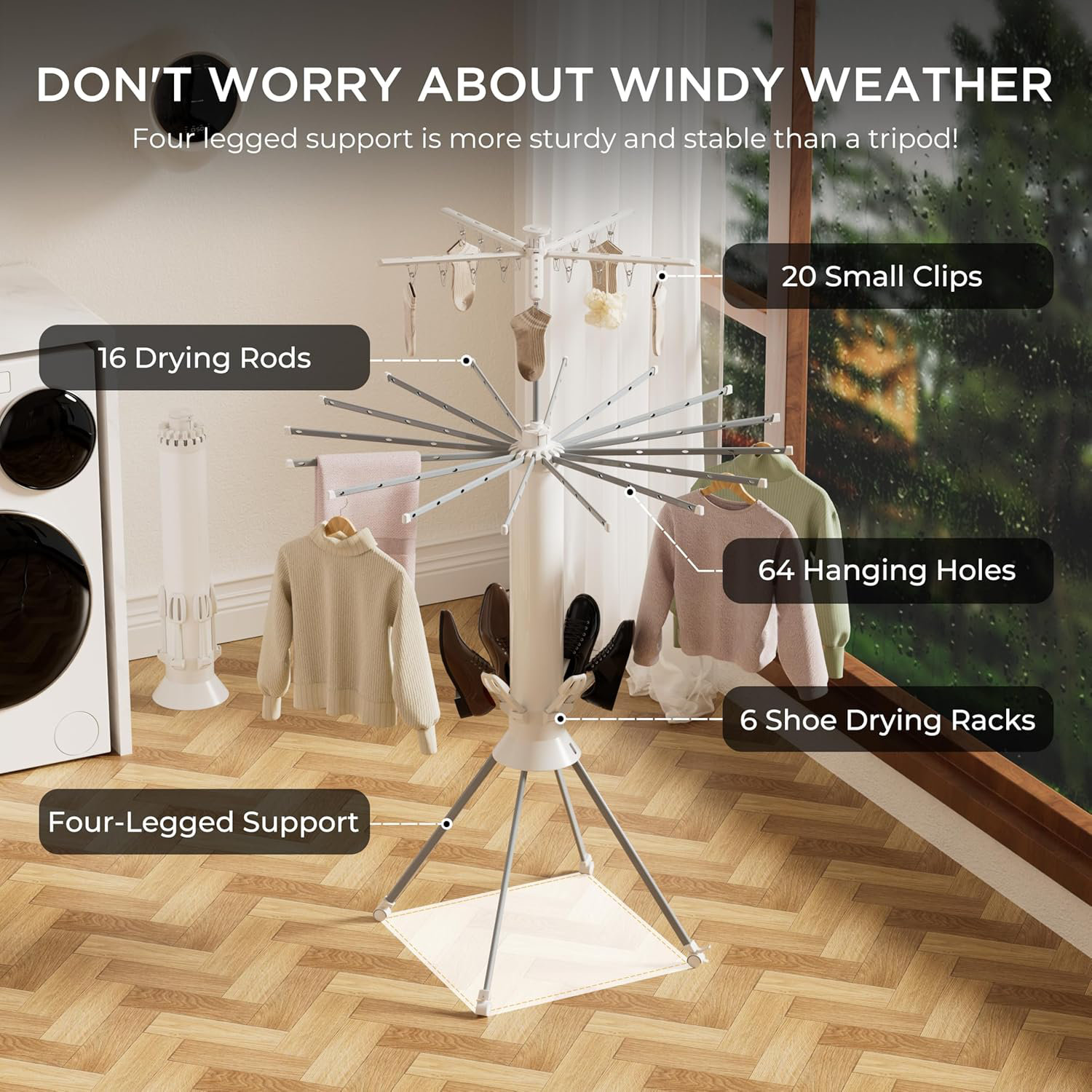 Wrought Studio Clothes Drying Rack Foldable, 4-Legged Drying Rack ...