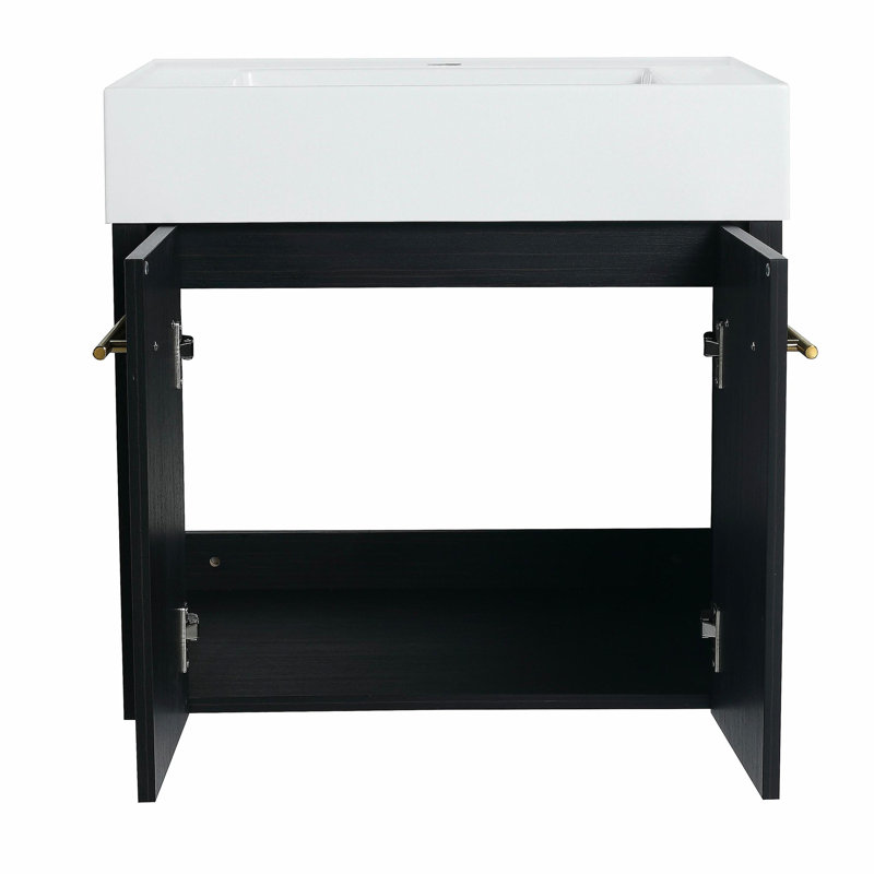Meuble-lavabo mural 24 po avec lavabo et support de rangement, lavabo en résine à rebords épais, ensemble KD