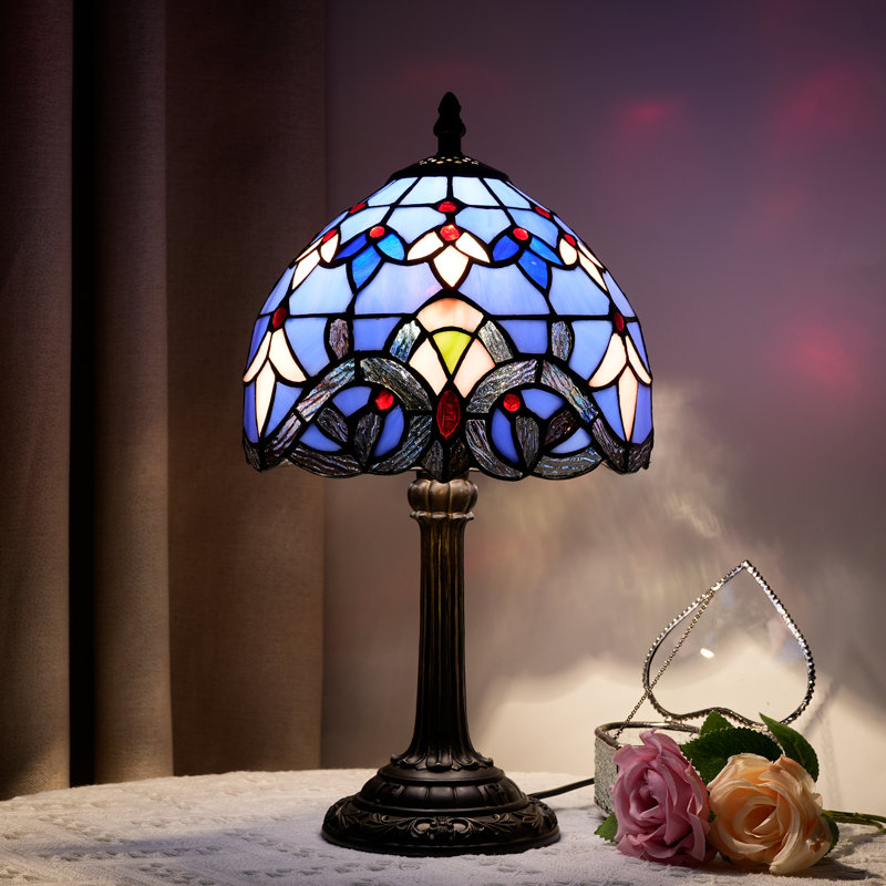 14''H Tiffany Style Table Lamp Resin Base And Stained Glass Table Lamp, Blue Baroque