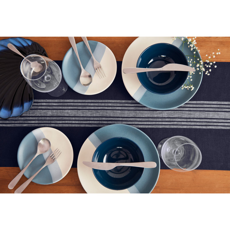 Farmhouse - 100% Pure Linen Table Runner, 90" x 14", White/Navy