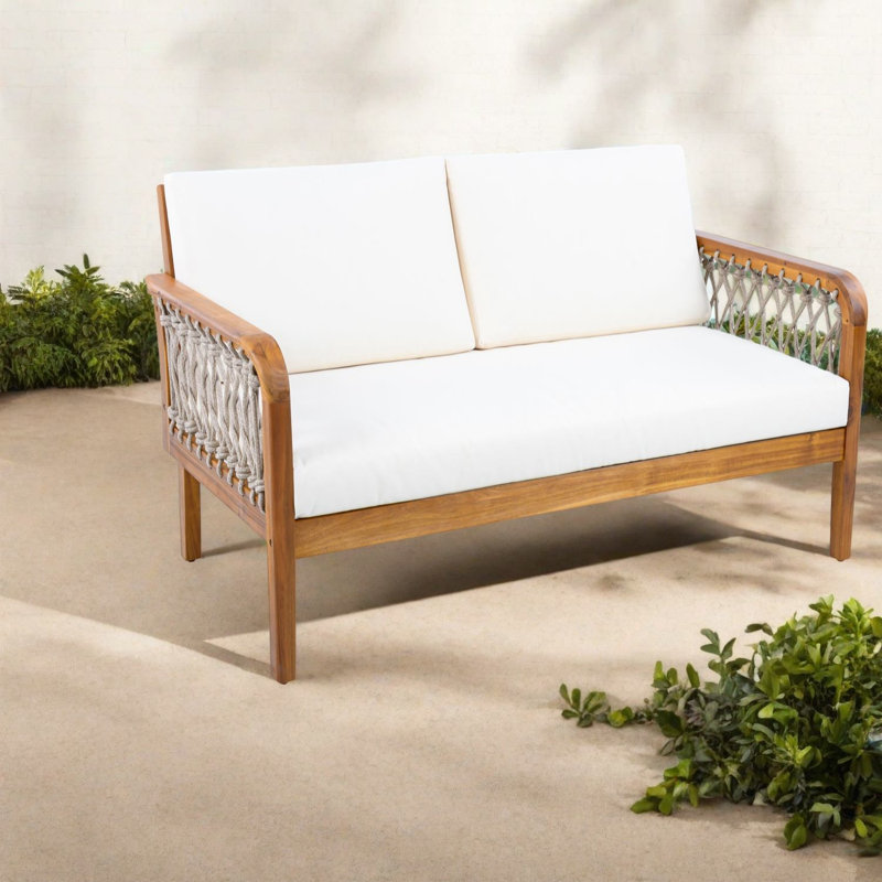 Ensemble de canapés de patio moderne, conception en corde de bois d'acacia pour cour compacte