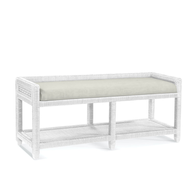 Pine Isle Upholstered Dining Bench, Frost White, Green Performance Fabric; 0851-54