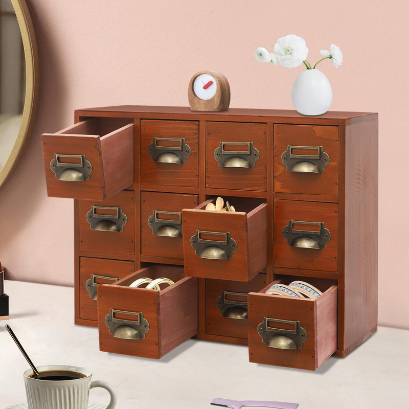 12 Drawers Wood Stackable Desk Organizer, Brown