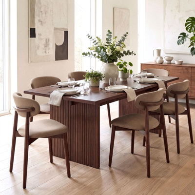 COLAMY HALO 7-Piece Dining Set with 63" Dining Table and 6 Upholstered Wooden Dining Chairs