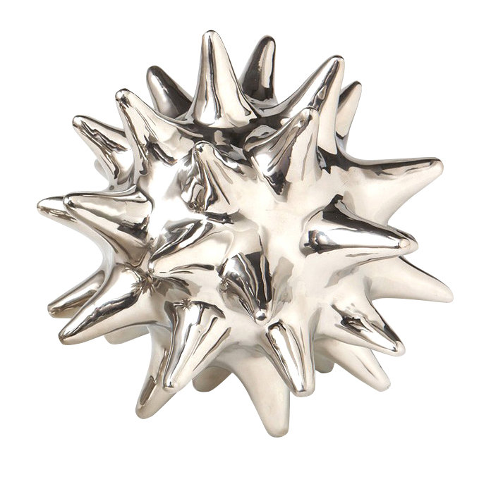 Urchin Shiny Silver Object, 7" H x 7" W x 7" D