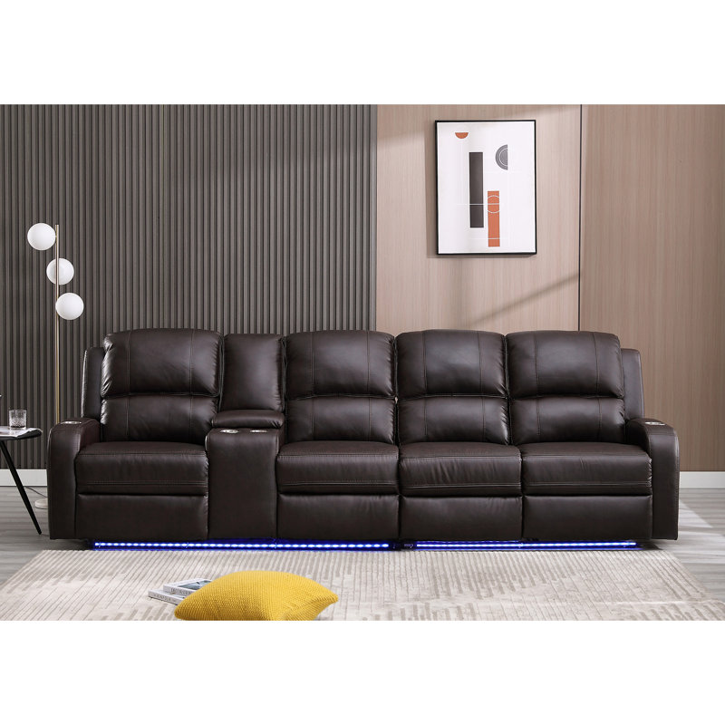 Vardie Faux Leather Power Reclining Sectional, Brown Faux Leather