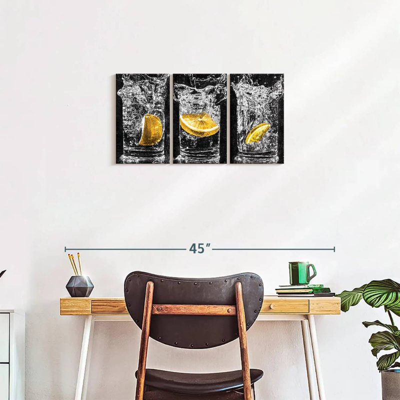 Ensemble de 3 impressions sur toile Lemon Water Pop, H 15 po x l 32 po x P 1,25 po