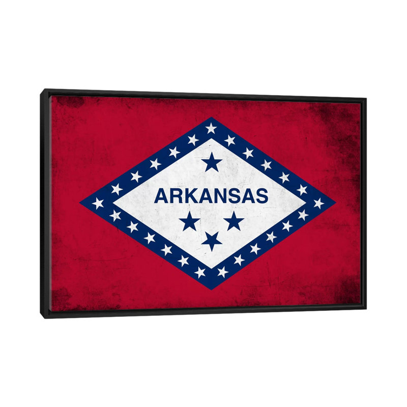 Drapeau de l'Arkansas, grunge, impression sur toile, H 18 po x l 26 po x P 1,5 po, Toile avec cadre noir, Pas de tapis