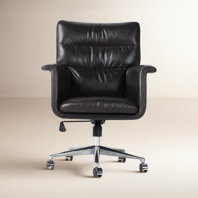 Savita Genuine Leather Office Chair, Sonoma Black Genuine Leather