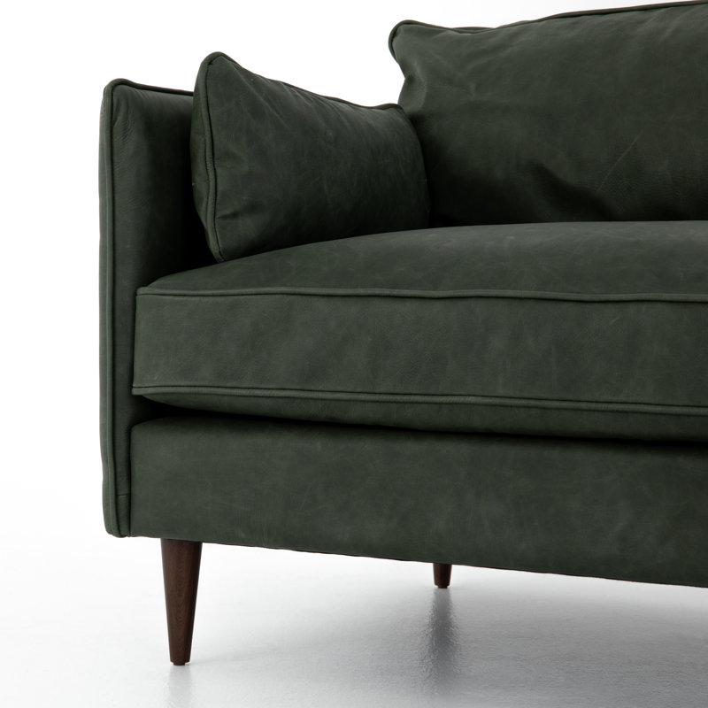 Ashford 76" Genuine Leather Square Arm Sofa, Almond Beech, Eden Sage Top Grain Leather