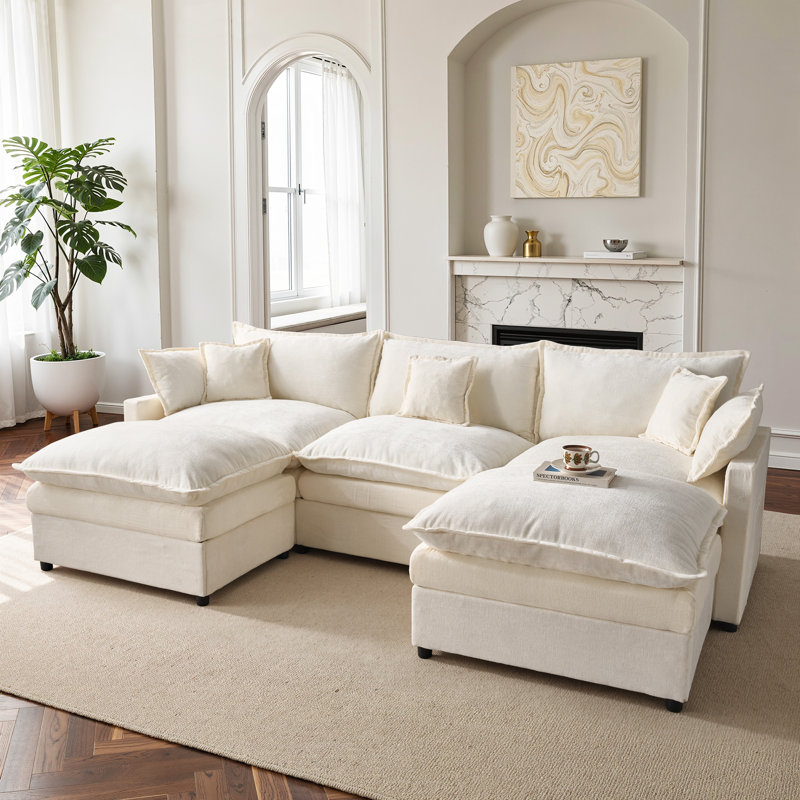 Canapé modulaire 107 po avec repose-pieds 107 po, Beige Chenille