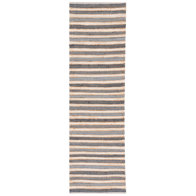 Wlikerson Hand Woven Jute/Cotton/Wool Striped Rug in Charcoal/Ivory, Runner 2'3" x 8'