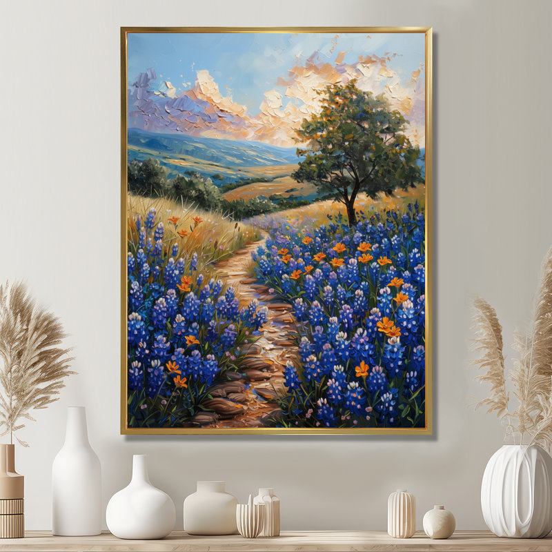 Décoration bleue bleue prairie bleue Bonnets bleus III - Bonnets bleus, Toile avec cadre flottant or