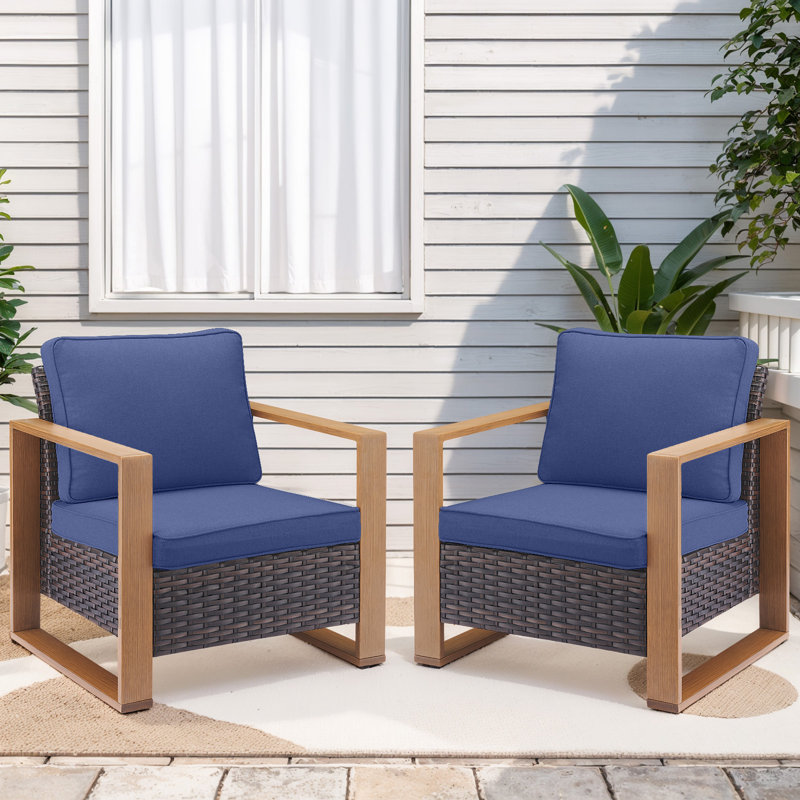 Kelyse Outdoor Lounge Chair, Brown Frame/Blue Cushion