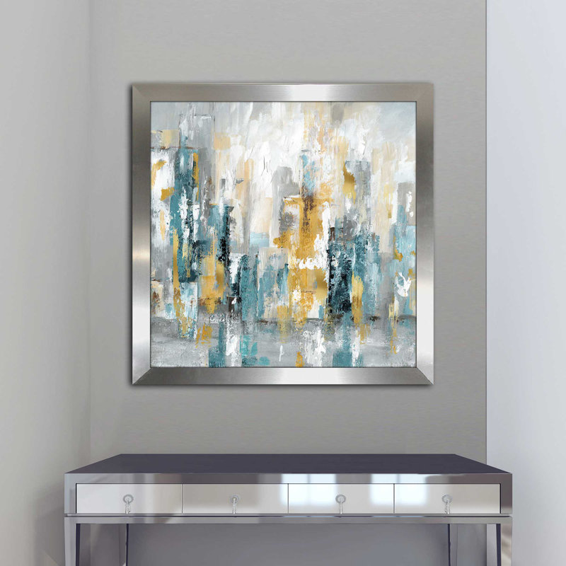 «City Views II», reproduction de peinture acrylique, H 31,5 po x l 31,5 po x P 1 po, Encadrement argenté