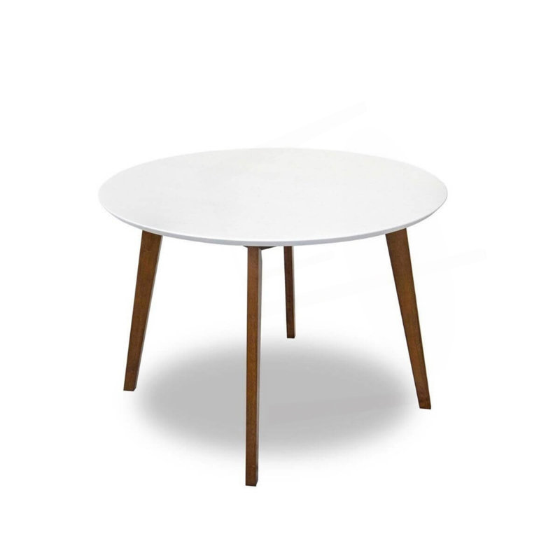 Table de salle à manger Paloma Mid-Century, H 29,5 po x L 43 po x l 42,5 po, Blanc, Marron clair