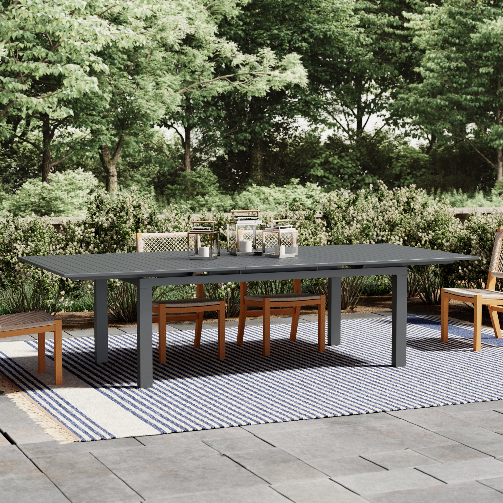 Basurto Extendable Aluminum Dining Table, Dark Gray