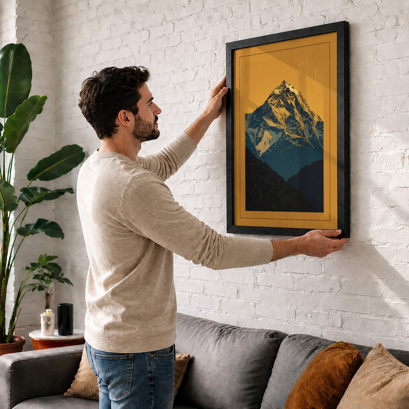 Mountain in Gold Frame Retro - Framed Print, A3 - 42.0 x 29.7 cm, Unframed