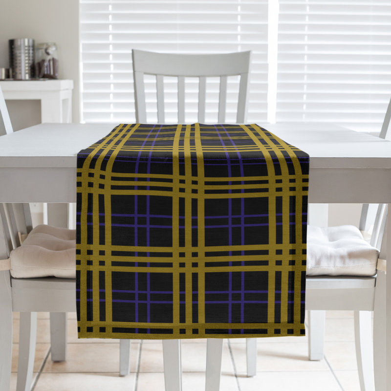 Chemin de table en polyester payant, L 72 po x l 16 po, Noir / mauve / or métallique