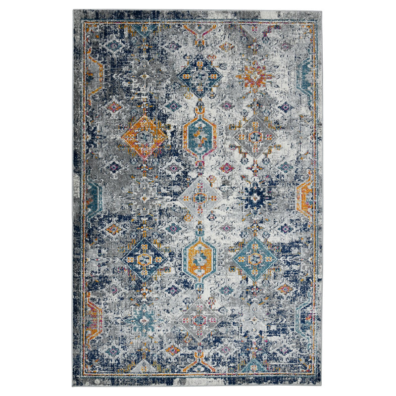 Blue Rectangular Stain-Resistant Synthetic Area Rug 7'10" x 10'10"