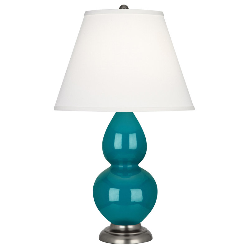Gourd Table Lamp, Peacock and  Antique Silver  Base