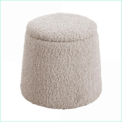 Ottoman Round Storage with Soft Boucle Fabric | No Assembly | Beige | Upholstered