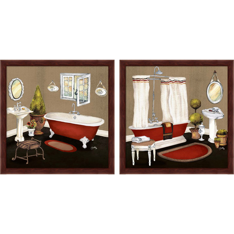 «Red Master Bath» par Elizabeth Medley, art encadré (ensemble de 2)
