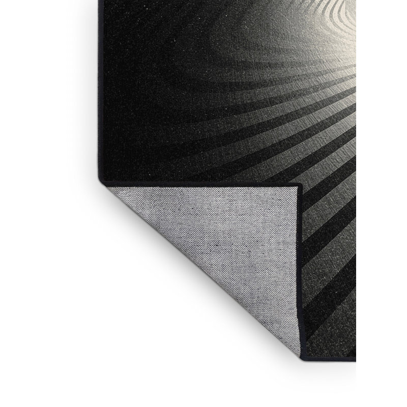 Machine Washable Orys Sleek & Chic Modern Arc Rug in Black – Black Binding, 5 x 8