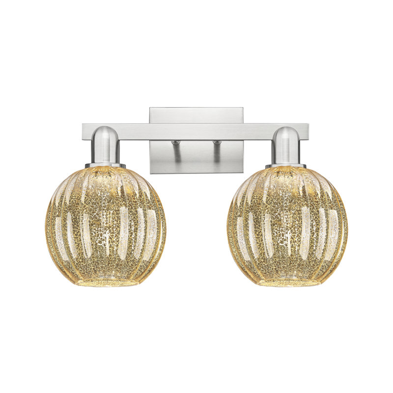 Eldon - Éclairage pour meuble-lavabo à abat-jour sphérique 16 po 2 lumières, Mercure, Nickel satiné
