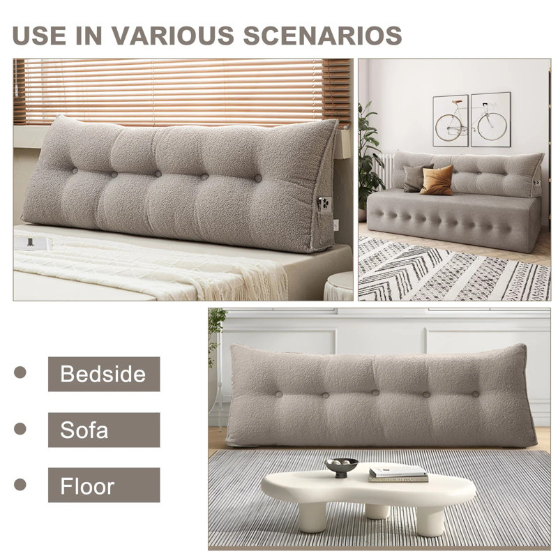 Velvet Triangular Headboard Pillow-Bed Wedge Pillow, 7.87"H x 59.06"W, Gray