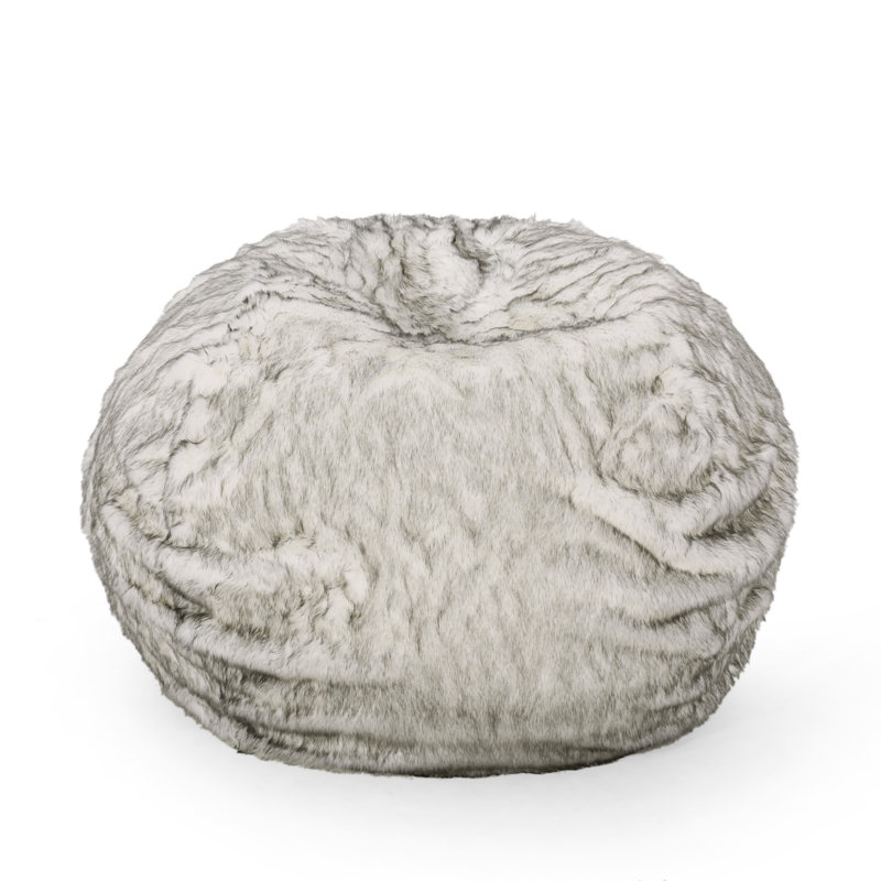 Faux Fur Bean Bag Chair, 42" H x 54" W x 54" D, White/Gray Faux Fur