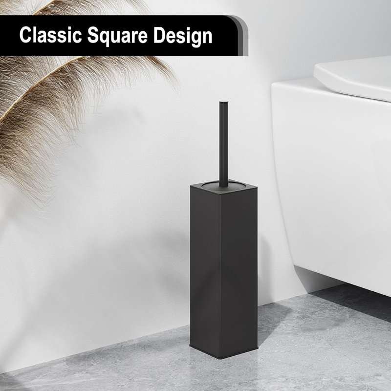 2 Piece Square Toilet Brush And Holder,Durable And Stable,Black